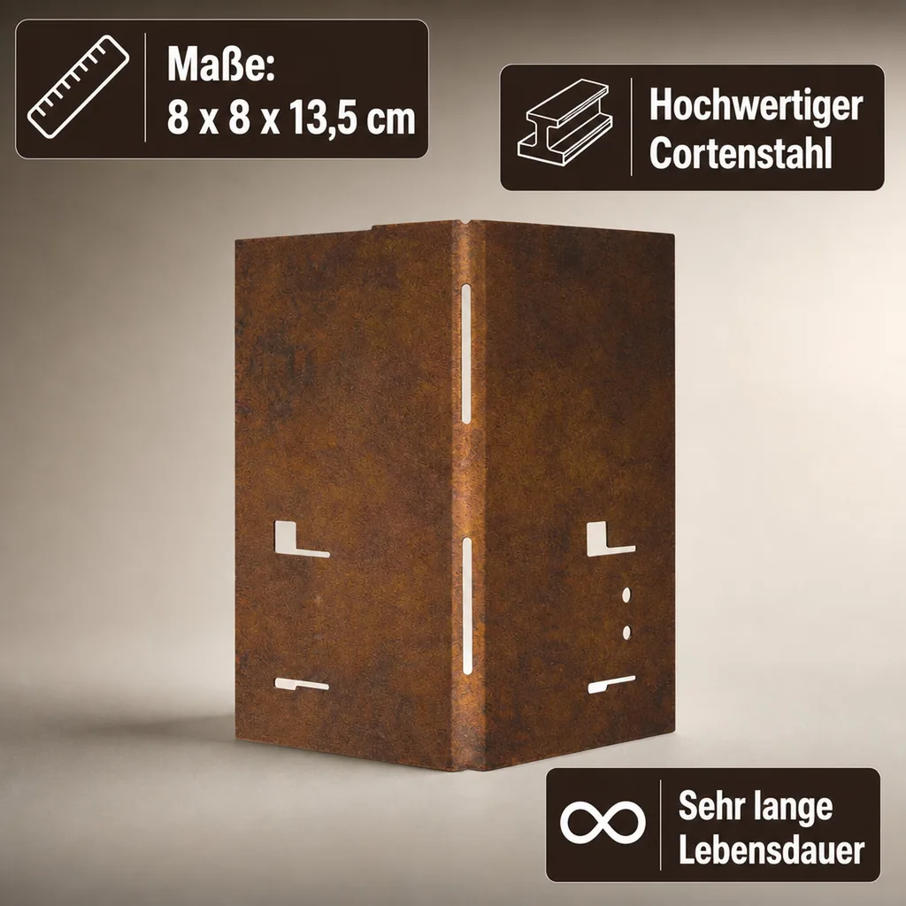 Ecke für Rasenkante Cortenstahl, Beeteinfassung, Beetumrandung, 8 x 8 x 13,5 cm