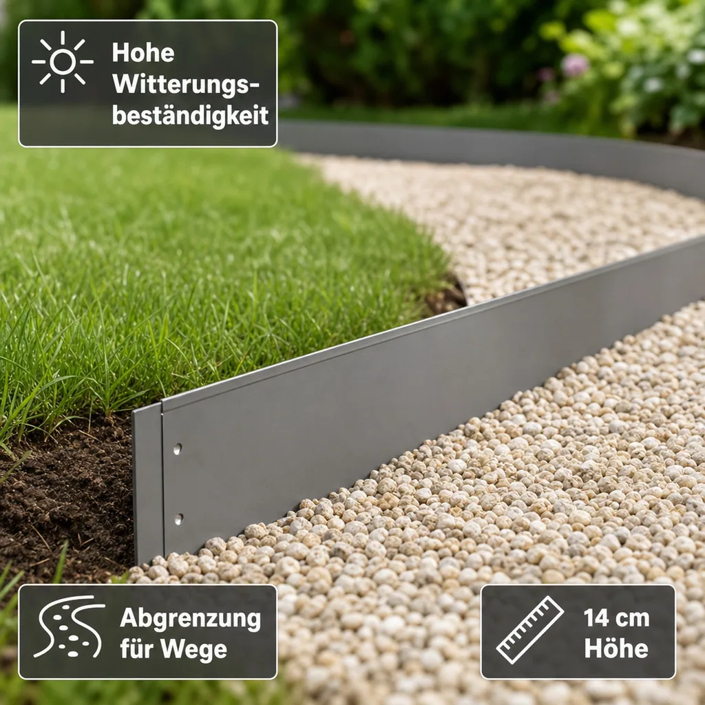 Rasenkanten Metall Alu/Zink 100 cm x 14 cm | Beeteinfassung | Beetumrandung | Beetbegrenzungen
