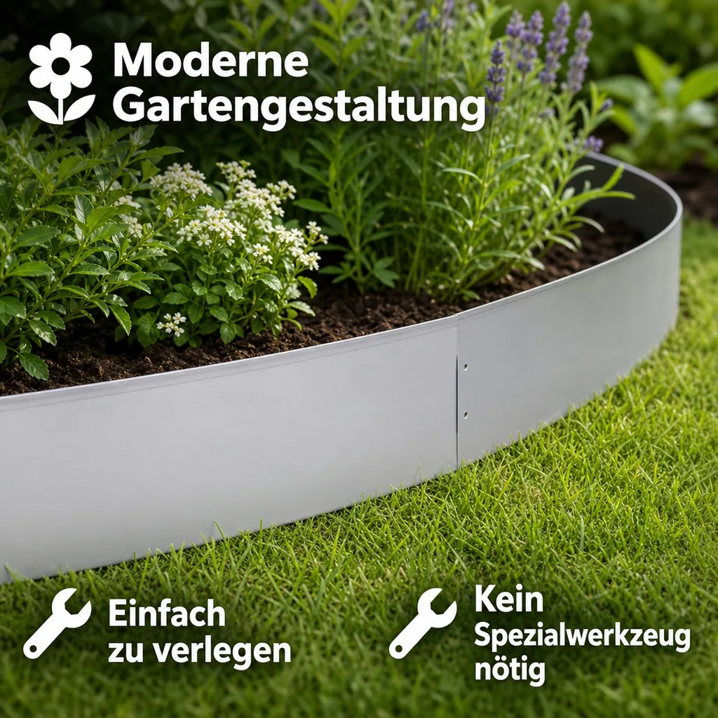 Rasenkanten Metall Alu/Zink 100 cm x 14 cm | Beeteinfassung | Beetumrandung | Beetbegrenzungen