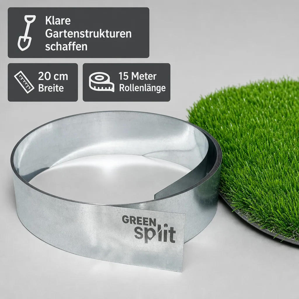 Rasenkantenband Metall Alu/Zink 20 cm x 15 Meter | Rasenkanten | Beeteinfassung | Beetumrandung | Beetbegrenzungen