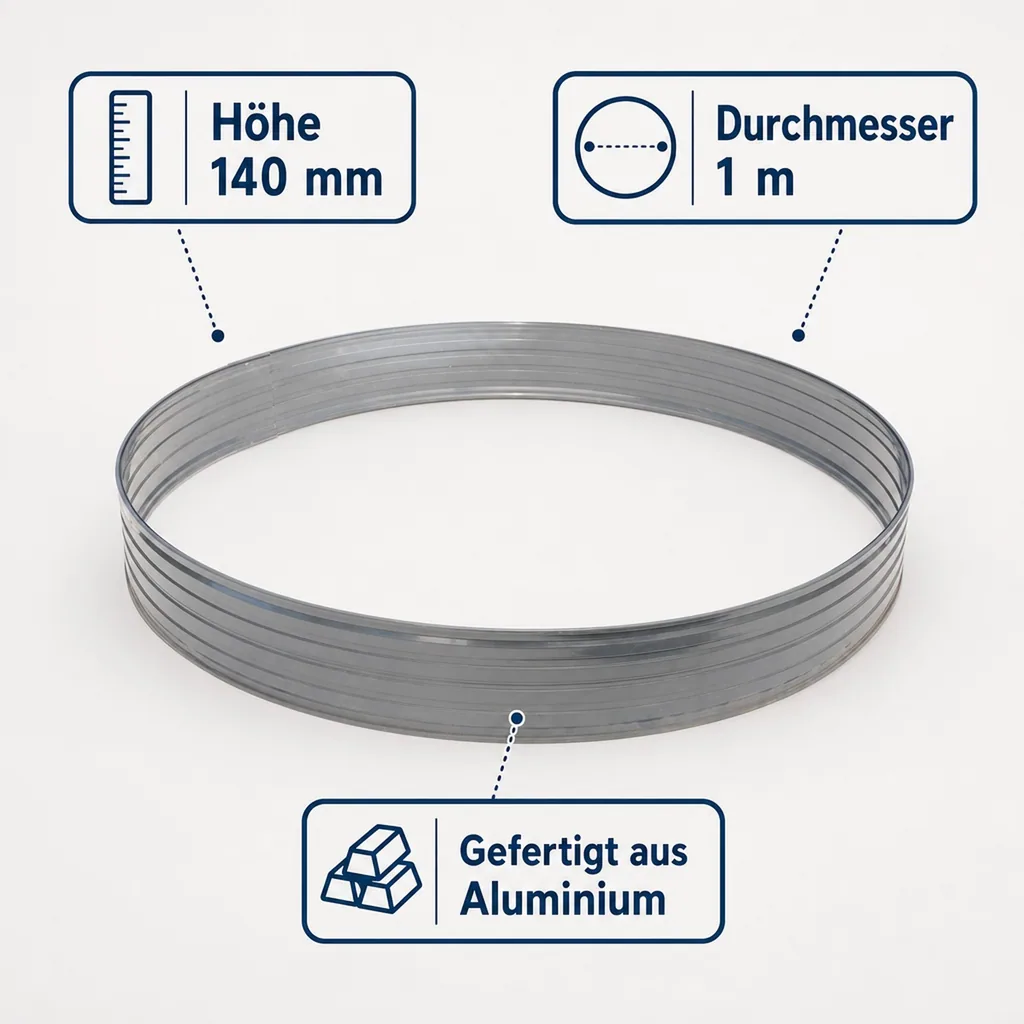 Baumring aus Alu Höhe 140 mm Durchmesser 1 m | Baumumrandung | Pflanzringe | Beeteinfassung | Rasenkante rund