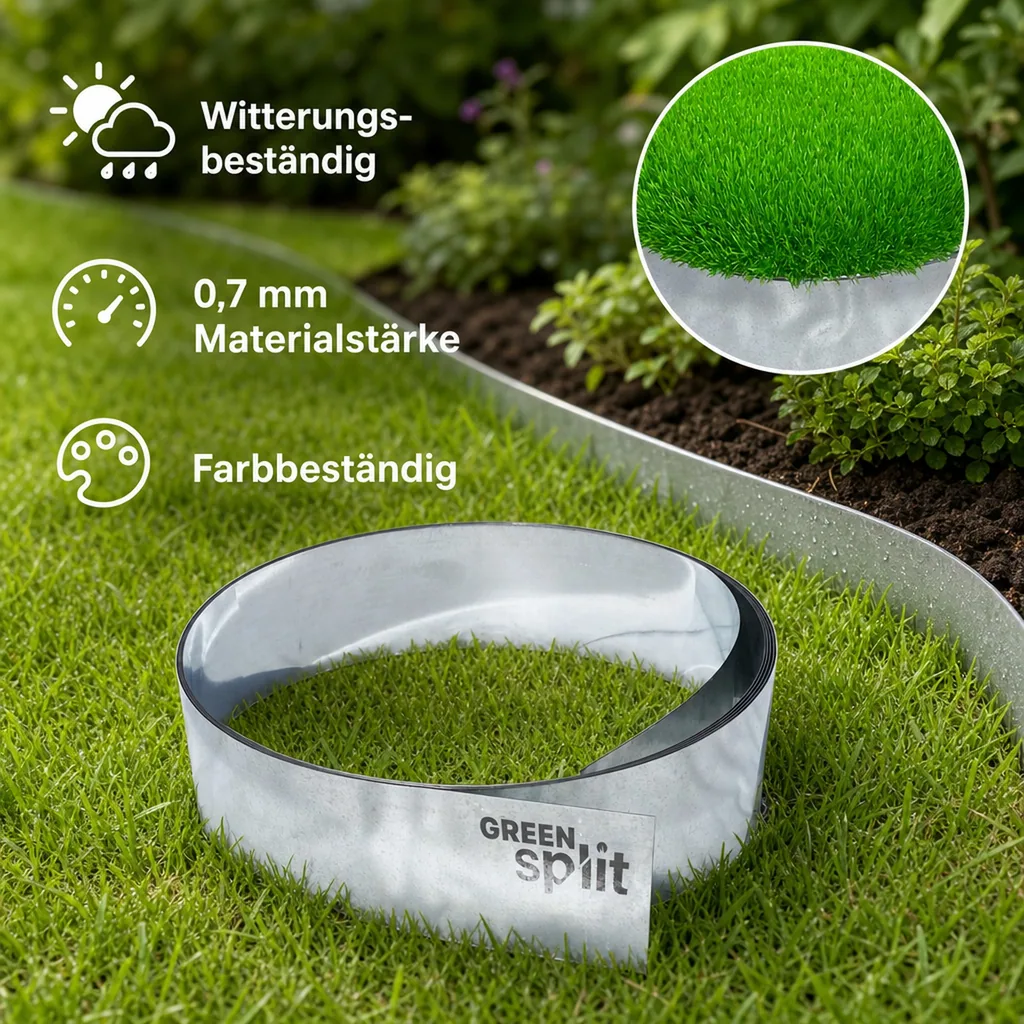 Rasenkantenband Metall Alu/Zink 25cm x 10Meter | Rasenkanten | Beeteinfassung | Beetumrandung | Beetbegrenzungen