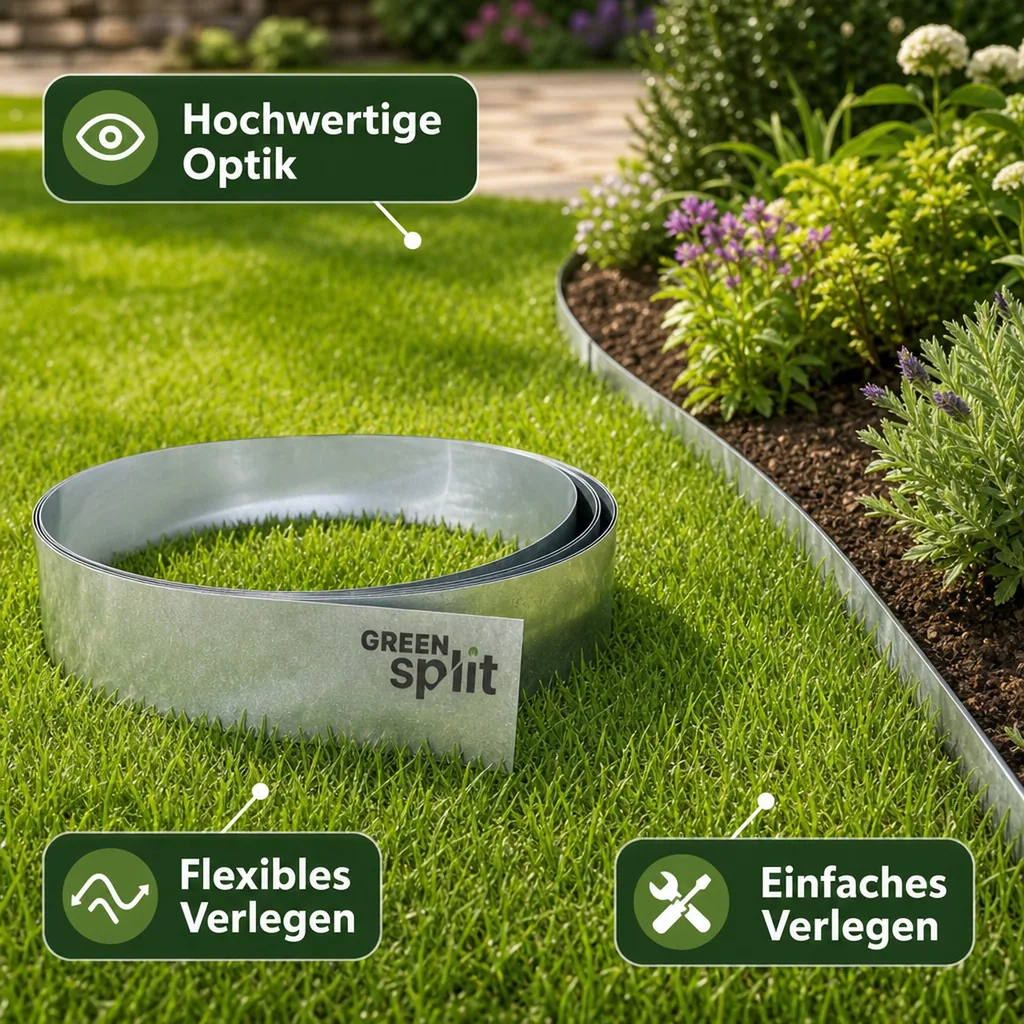 Rasenkantenband Metall Alu/Zink 25cm x 10Meter | Rasenkanten | Beeteinfassung | Beetumrandung | Beetbegrenzungen