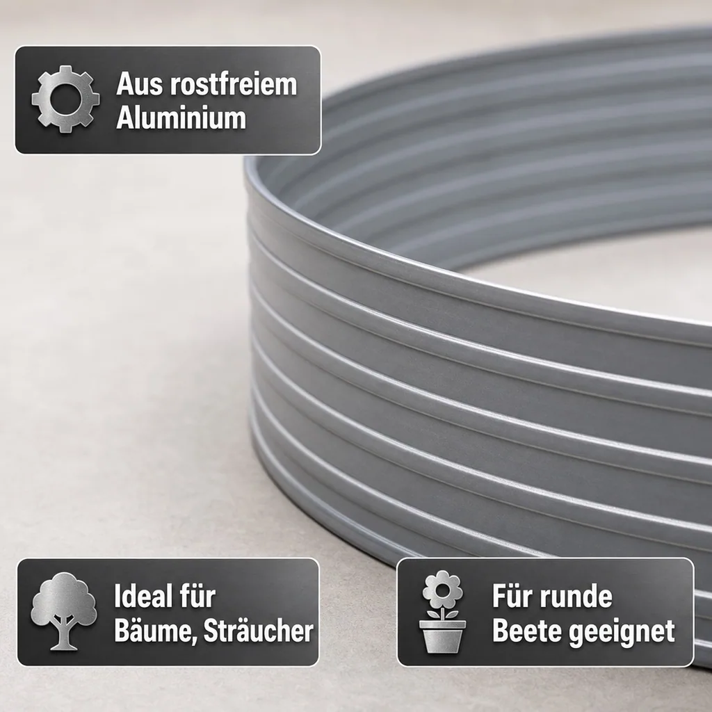 Baumring aus Alu Höhe 140 mm Durchmesser 1.2 m | Baumumrandung | Pflanzringe | Beeteinfassung | Rasenkante rund