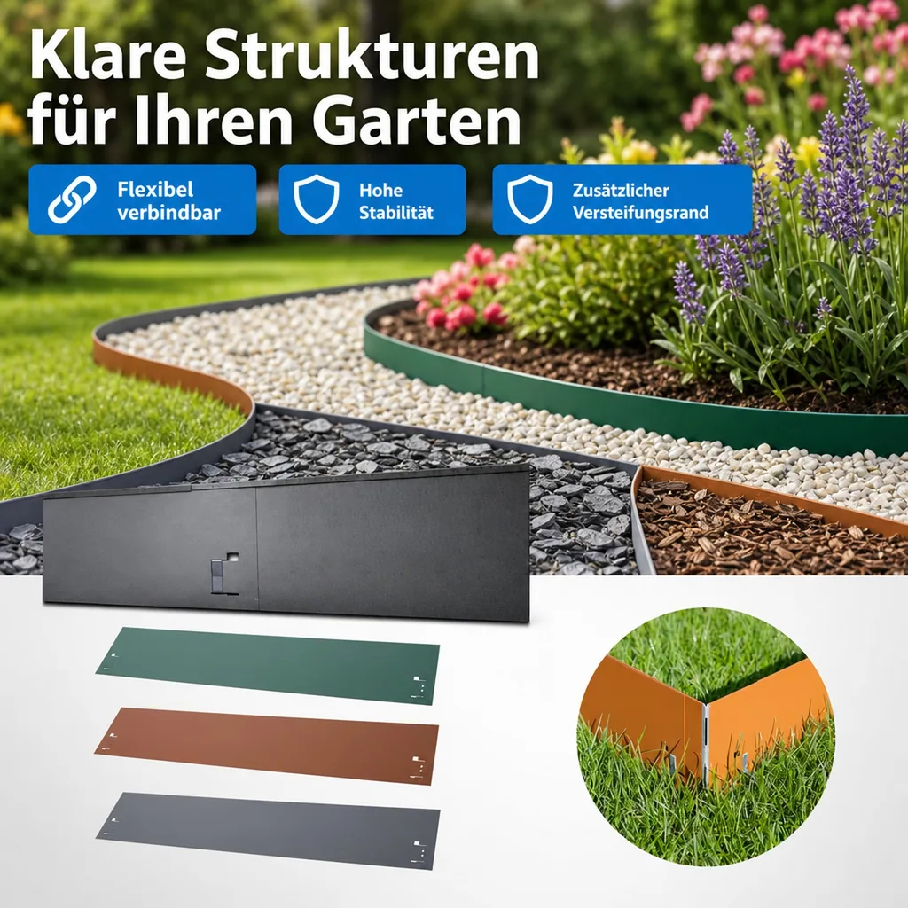 Rasenkanten Metall 13.5cm x 120cm | Beeteinfassung | Beetumrandung | Beetbegrenzungen, Color-GS: ohne Farbe