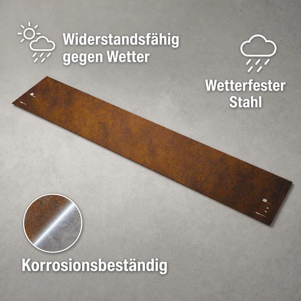 Rasenkante Cortenstahl 70 cm lang, 13,5 - 18,5 cm hoch, Beeteinfassung, Beetumrandung - Metall feuerverzinkt, Breite: 13.5 cm