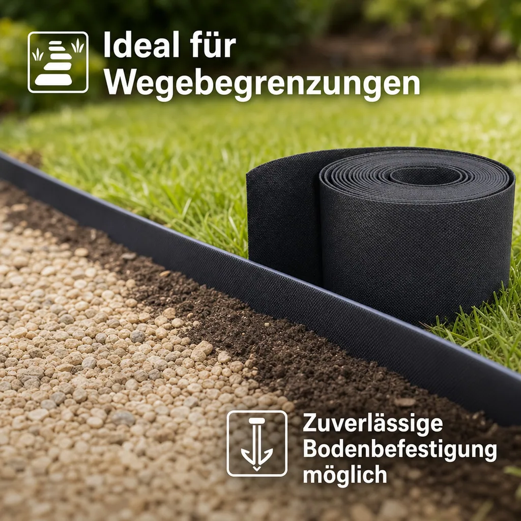 Rasenkantenband aus Kunststoff 15cm x 6m | Rasenkanten | Beeteinfassung | Beetumrandung | Beetbegrenzungen