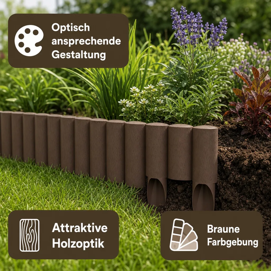 Palisaden aus Kunststoff braun 23 cm x 25.5 cm | Rasenkanten | Beeteinfassung | Beetumrandung | Beetbegrenzungen