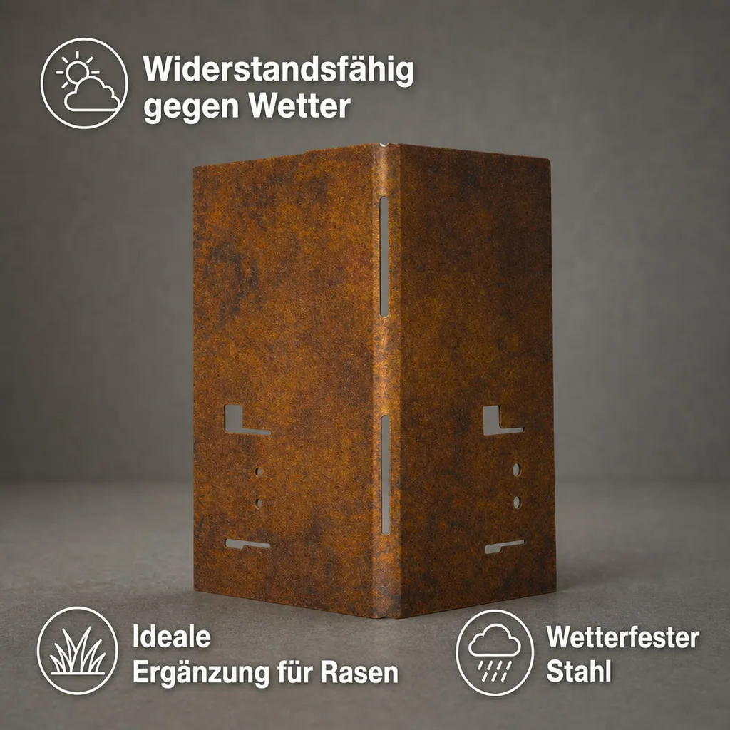 Ecke für Rasenkante Cortenstahl, Beeteinfassung, Beetumrandung, 8 x 8 x 18,5 cm