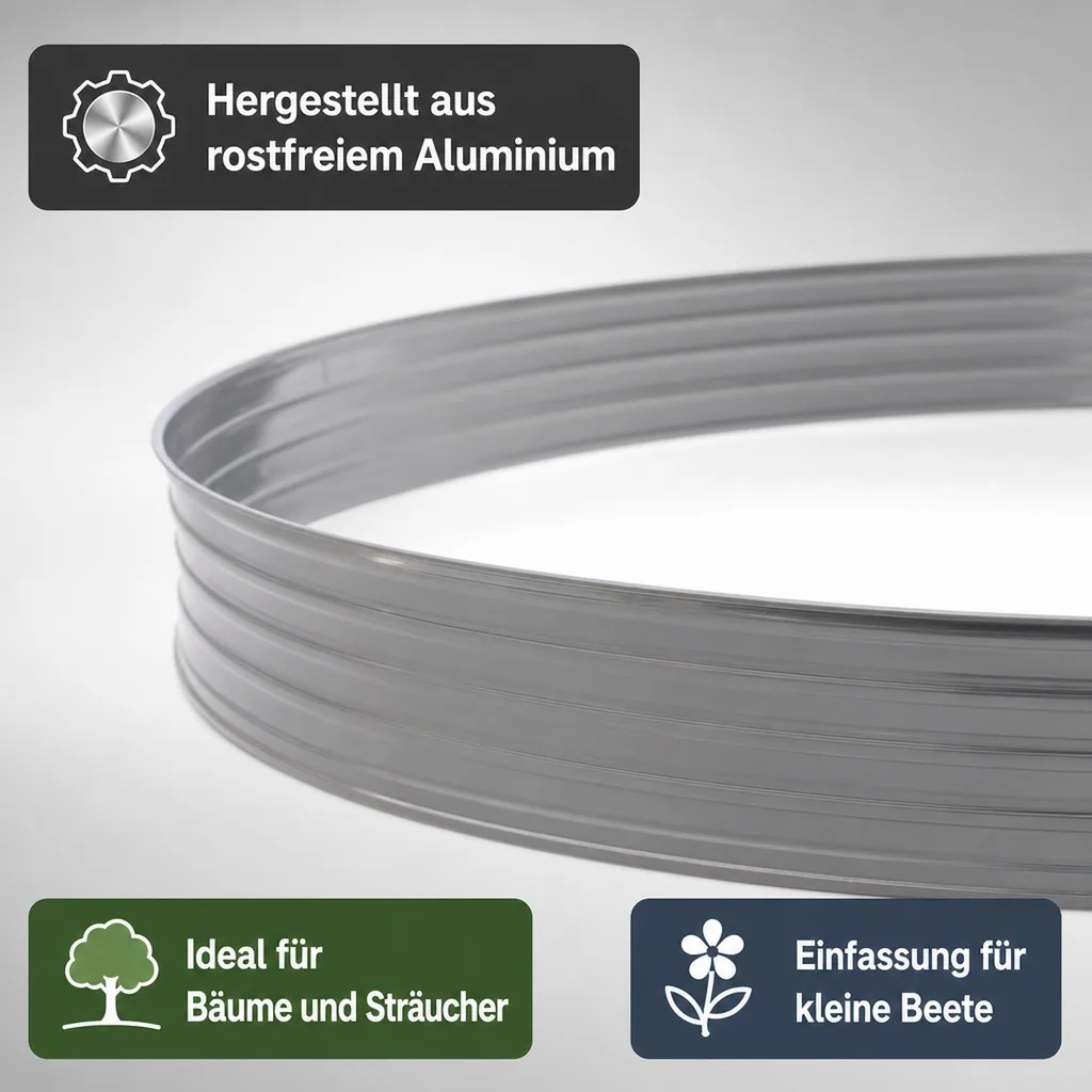 Baumring aus Alu Höhe 140 mm Durchmesser 0.8 m | Baumumrandung | Pflanzringe | Beeteinfassung | Rasenkante rund