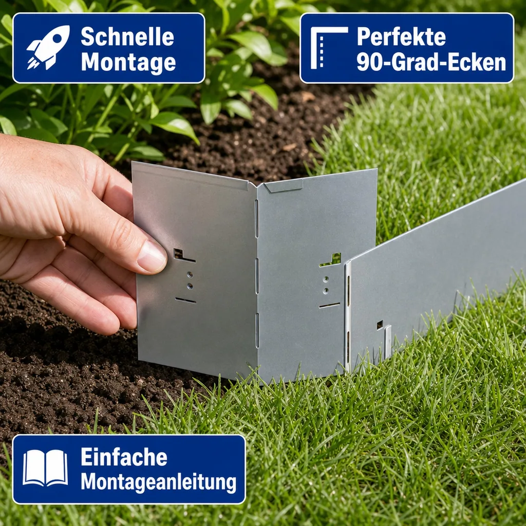 Alu/Zink Ecke für Rasenkanten Metall 13.5cm  | Rasenkanten | Beeteinfassung | Beetumrandung | Beetbegrenzungen, Color-GS: ohne Farbe