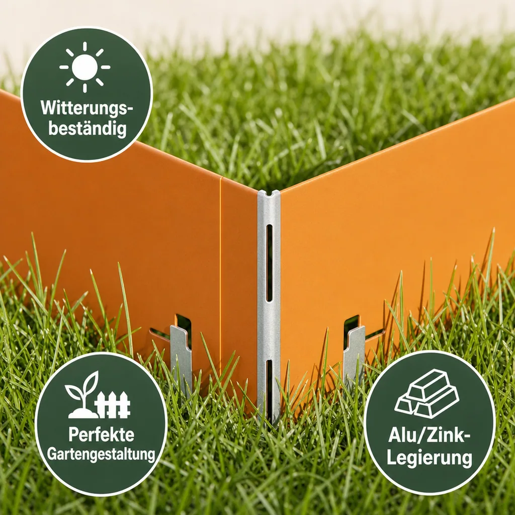 Alu/Zink Ecke für Rasenkanten Metall 13.5cm  | Rasenkanten | Beeteinfassung | Beetumrandung | Beetbegrenzungen, Color-GS: ohne Farbe