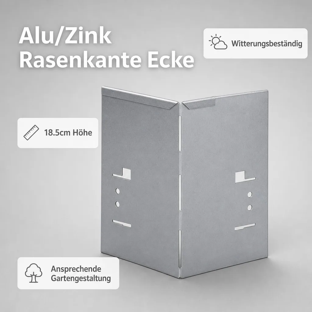 Alu/Zink Ecke für Rasenkante 18.5cm | Rasenkanten | Beeteinfassung | Beetumrandung | Beetbegrenzungen, Color-GS: ohne Farbe
