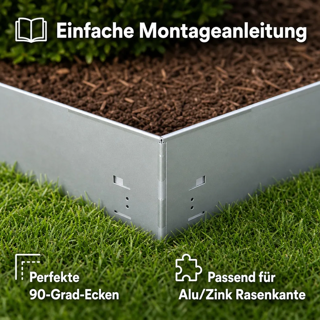 Alu/Zink Ecke für Rasenkante 18.5cm | Rasenkanten | Beeteinfassung | Beetumrandung | Beetbegrenzungen, Color-GS: ohne Farbe