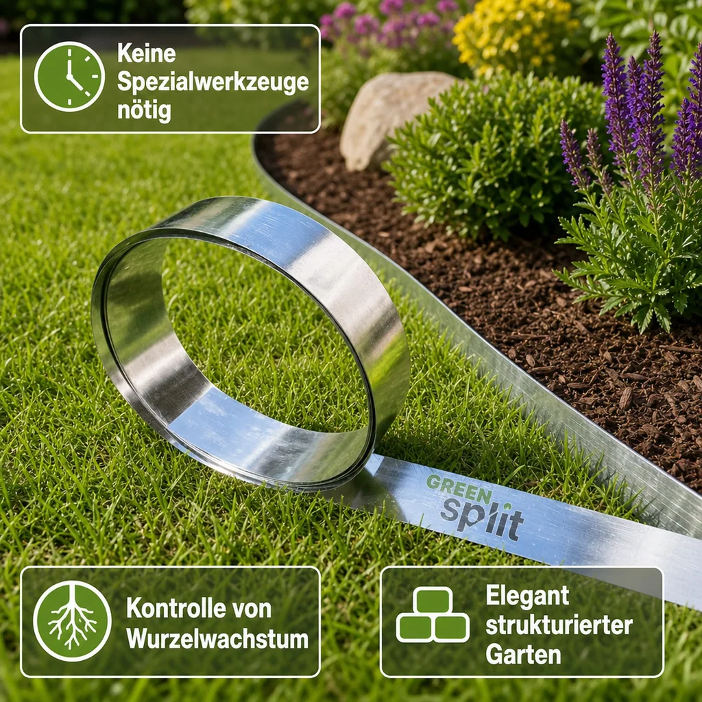 Rasenkantenband Metall Alu/Zink 20 cm x 10 Meter | Rasenkanten | Beeteinfassung | Beetumrandung | Beetbegrenzungen