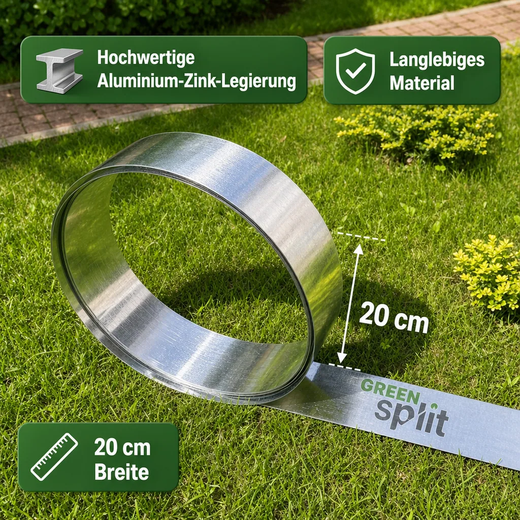 Rasenkantenband Metall Alu/Zink 20 cm x 10 Meter | Rasenkanten | Beeteinfassung | Beetumrandung | Beetbegrenzungen