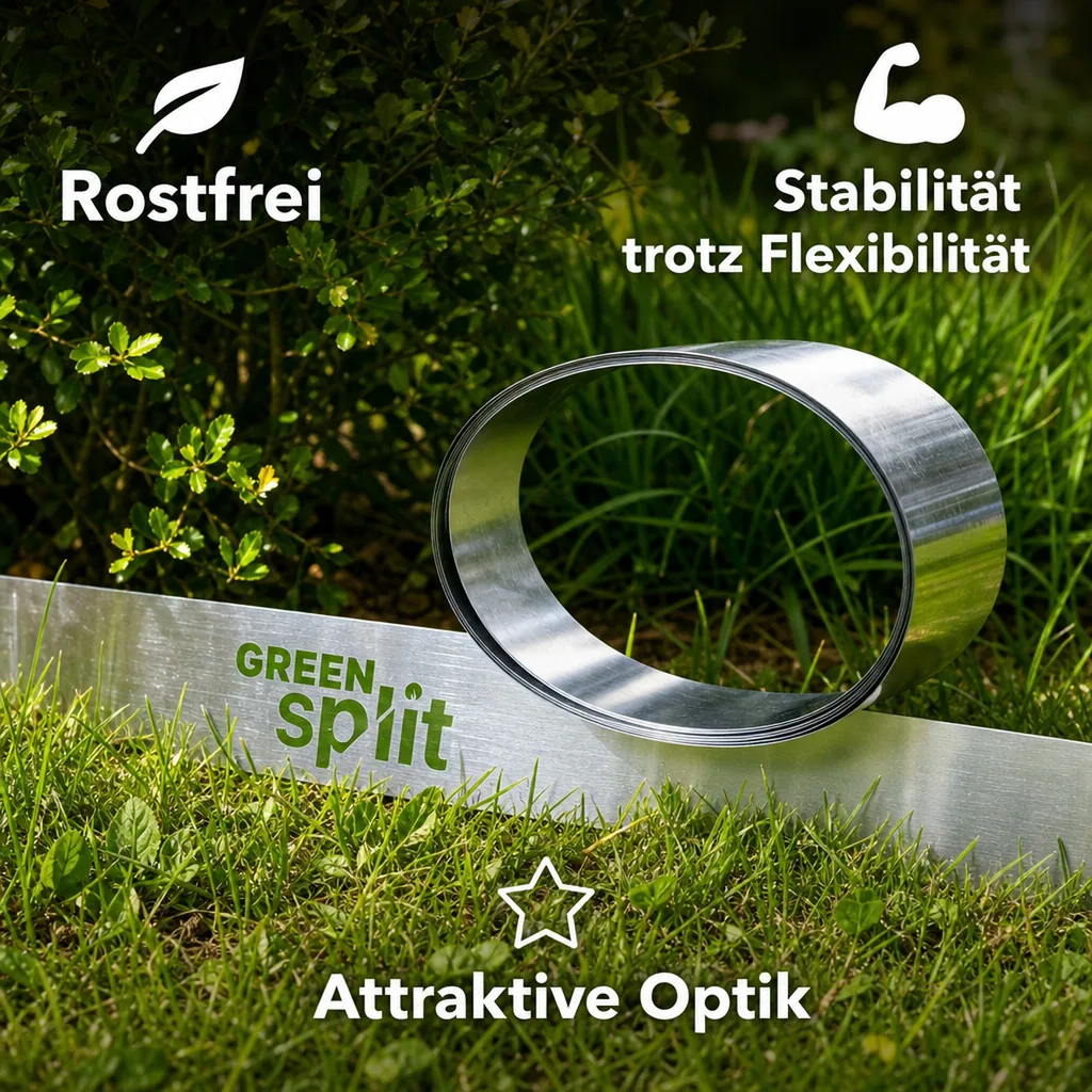 Rasenkantenband Metall Alu/Zink 20 cm x 10 Meter | Rasenkanten | Beeteinfassung | Beetumrandung | Beetbegrenzungen