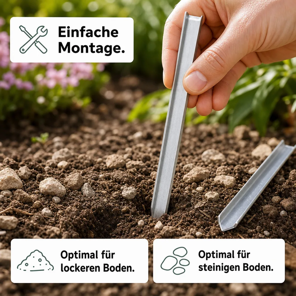 Erdanker für schmale Rasenkanten und Rasenkantenband 40 x 2,6 x 0,2 cm | Bodenanker | Erdnägel