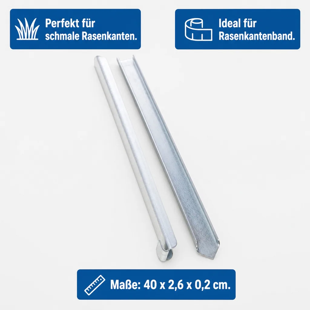 Erdanker für schmale Rasenkanten und Rasenkantenband 40 x 2,6 x 0,2 cm | Bodenanker | Erdnägel