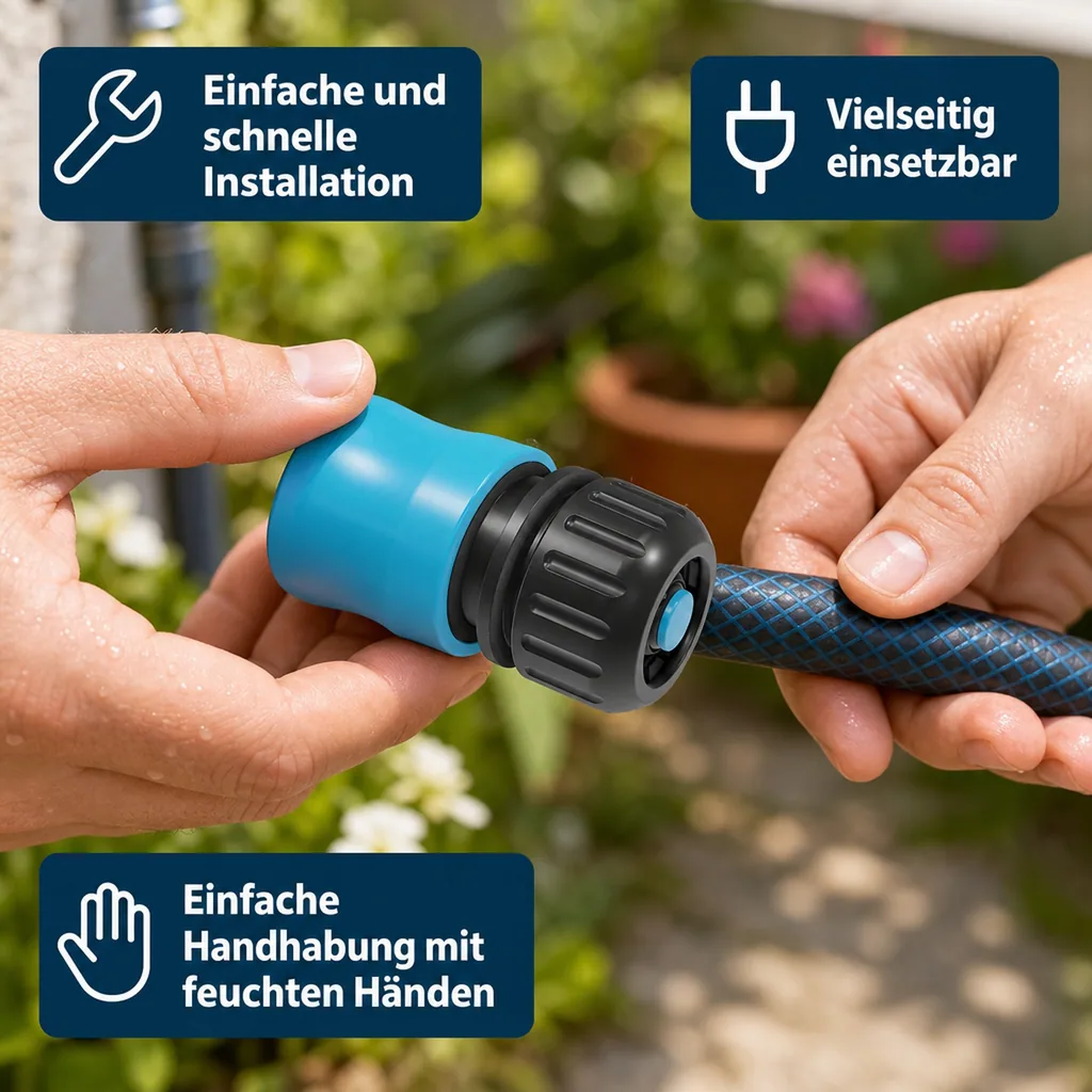 Gartenschlauch Schnellkupplung 1/2 Zoll mit Wasserstop