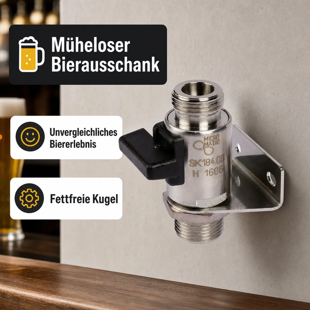 Wandhalter mit Abstellhahn für Bierzapfanlagen, 5/8 Zoll, NW: 7 mm