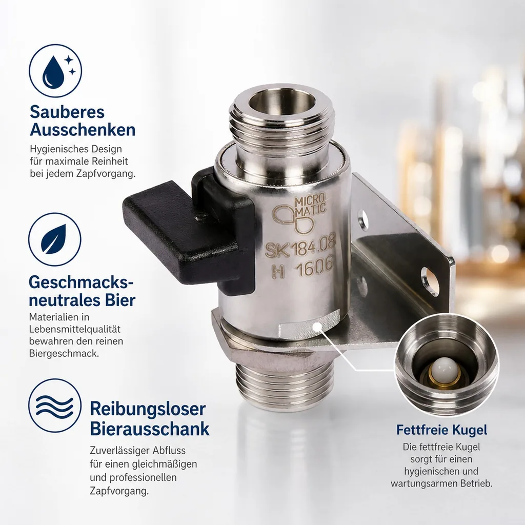 Wandhalter mit Abstellhahn für Bierzapfanlagen, 5/8 Zoll, NW: 7 mm