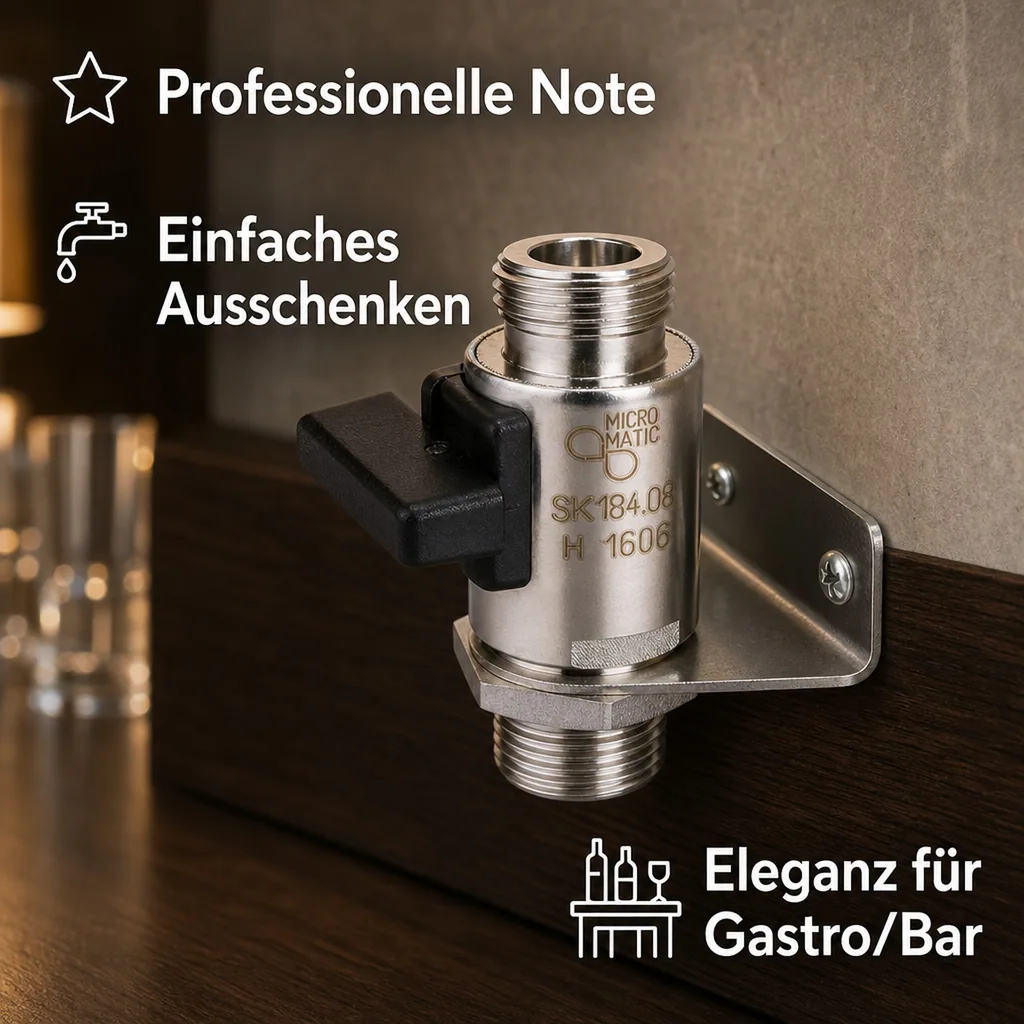 Wandhalter mit Abstellhahn für Bierzapfanlagen, 5/8 Zoll, NW: 7 mm