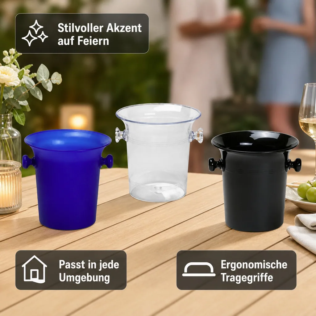 Flaschenkühler, Getränkekühler, Sekt-/Champagnerkübel, 5,0 L - Kunststoff - Elegant & Praktisch - 3 Farben, Farbe: schwarz