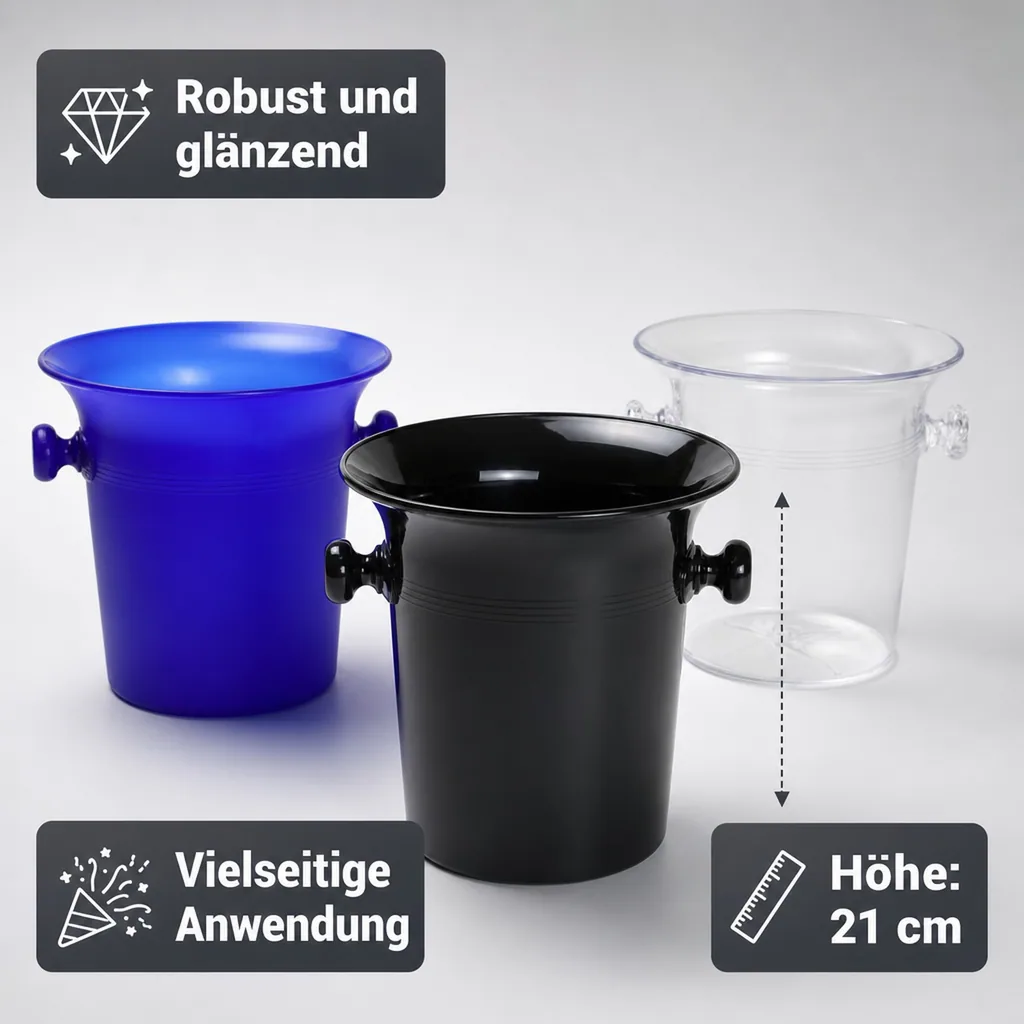 Flaschenkühler, Getränkekühler, Sekt-/Champagnerkübel, 5,0 L - Kunststoff - Elegant & Praktisch - 3 Farben, Farbe: schwarz