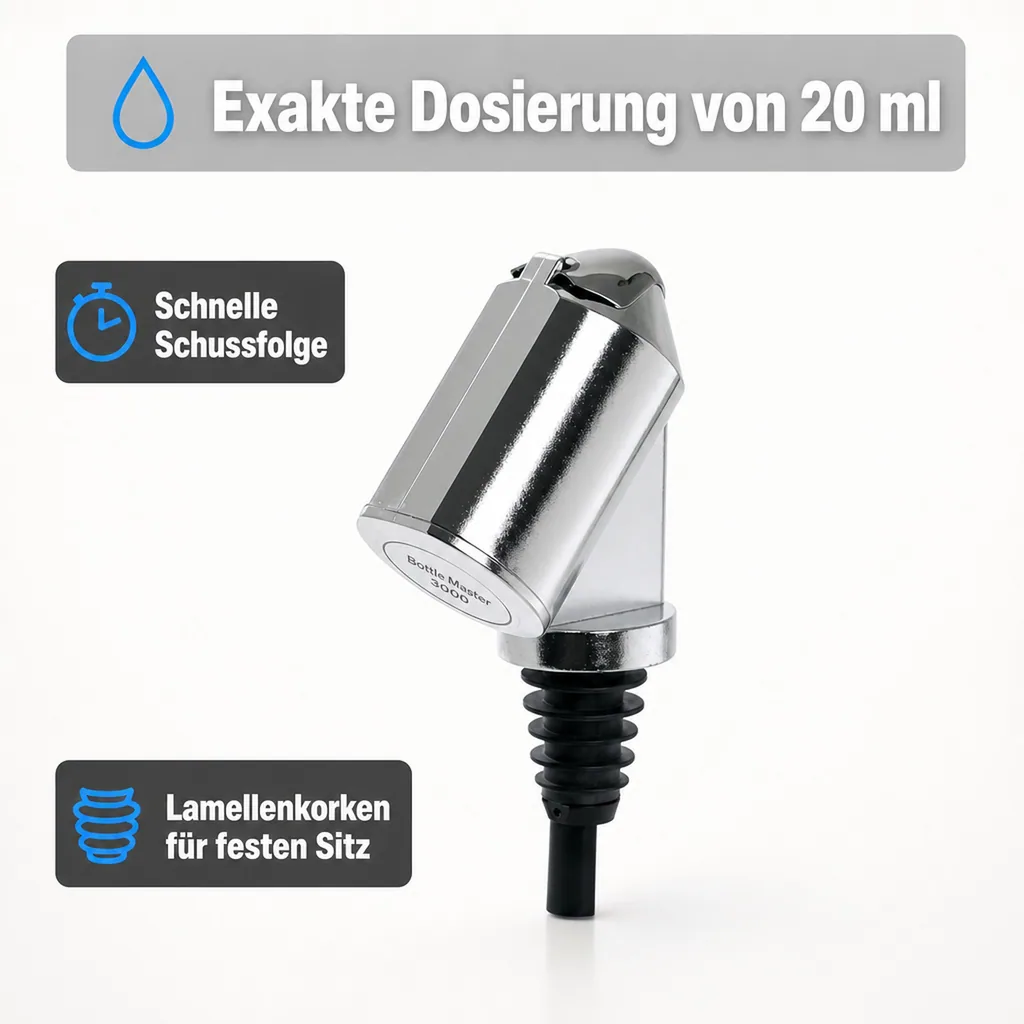 Flaschenportionierer, Ausgießer - Bottle Master 3000, für 0,5 - 1,5 L Flaschen, verchromt, Ausschankmenge: 20 ml