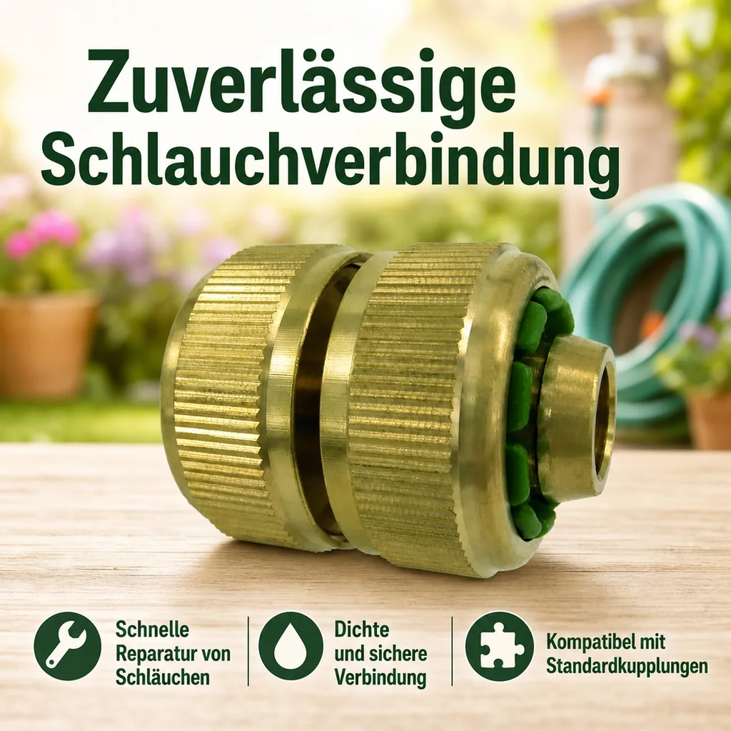Schlauchverbinder 1/2 Zoll, Messing, Reparaturstück, Schnellkupplung