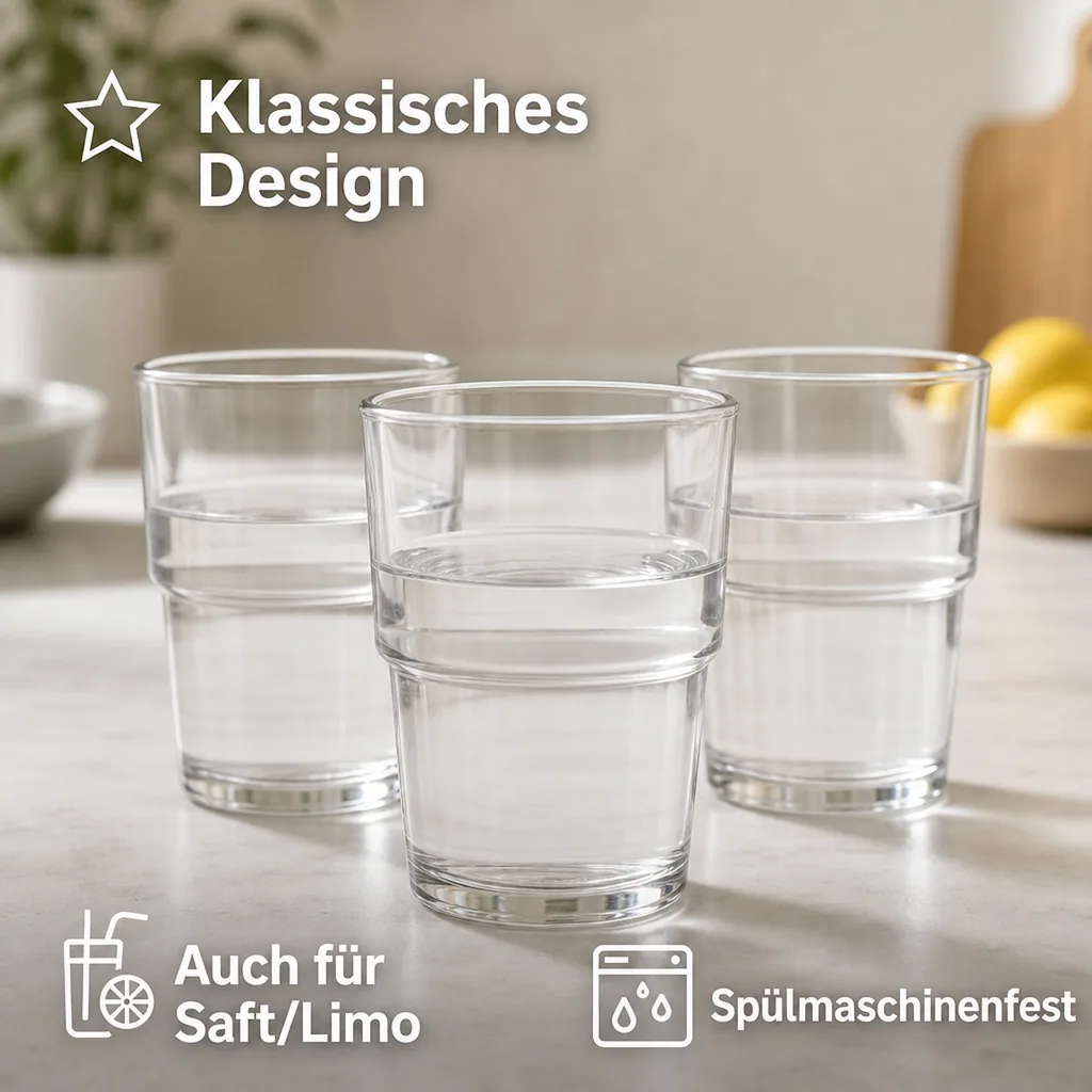 Wassergläser, Trinkgläser 12er Set - Hill, 200ml