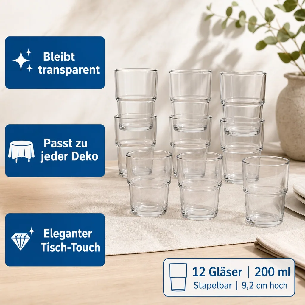 Wassergläser, Trinkgläser 12er Set - Hill, 200ml