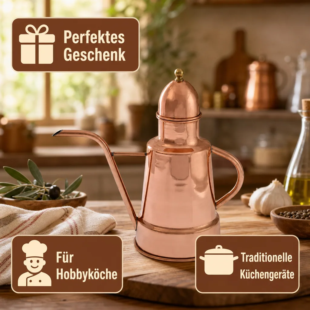 Ölspender, Ölflasche aus Kupfer und Messing, 1 Liter