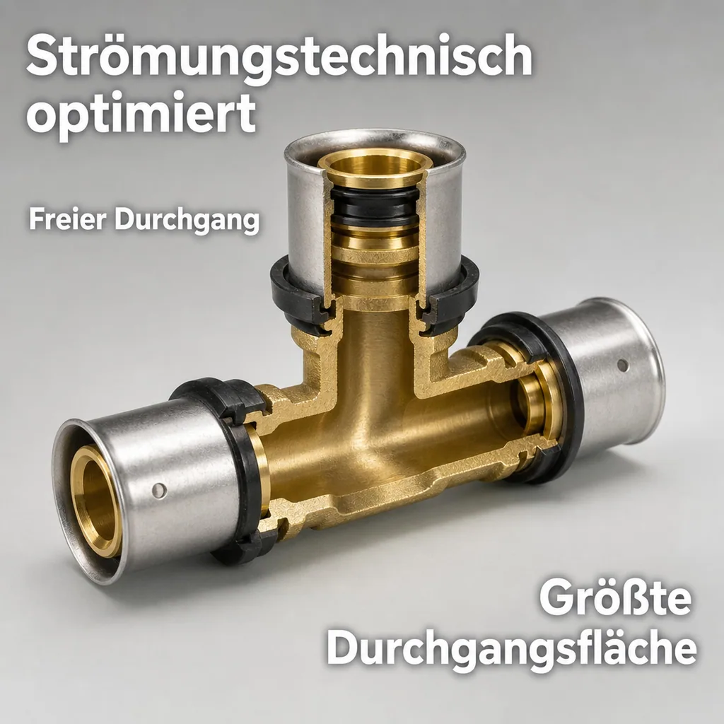 Pressfitting kreuzungsfreies T-Stück 20 x 2 - 16 x 2 - 20 x 2