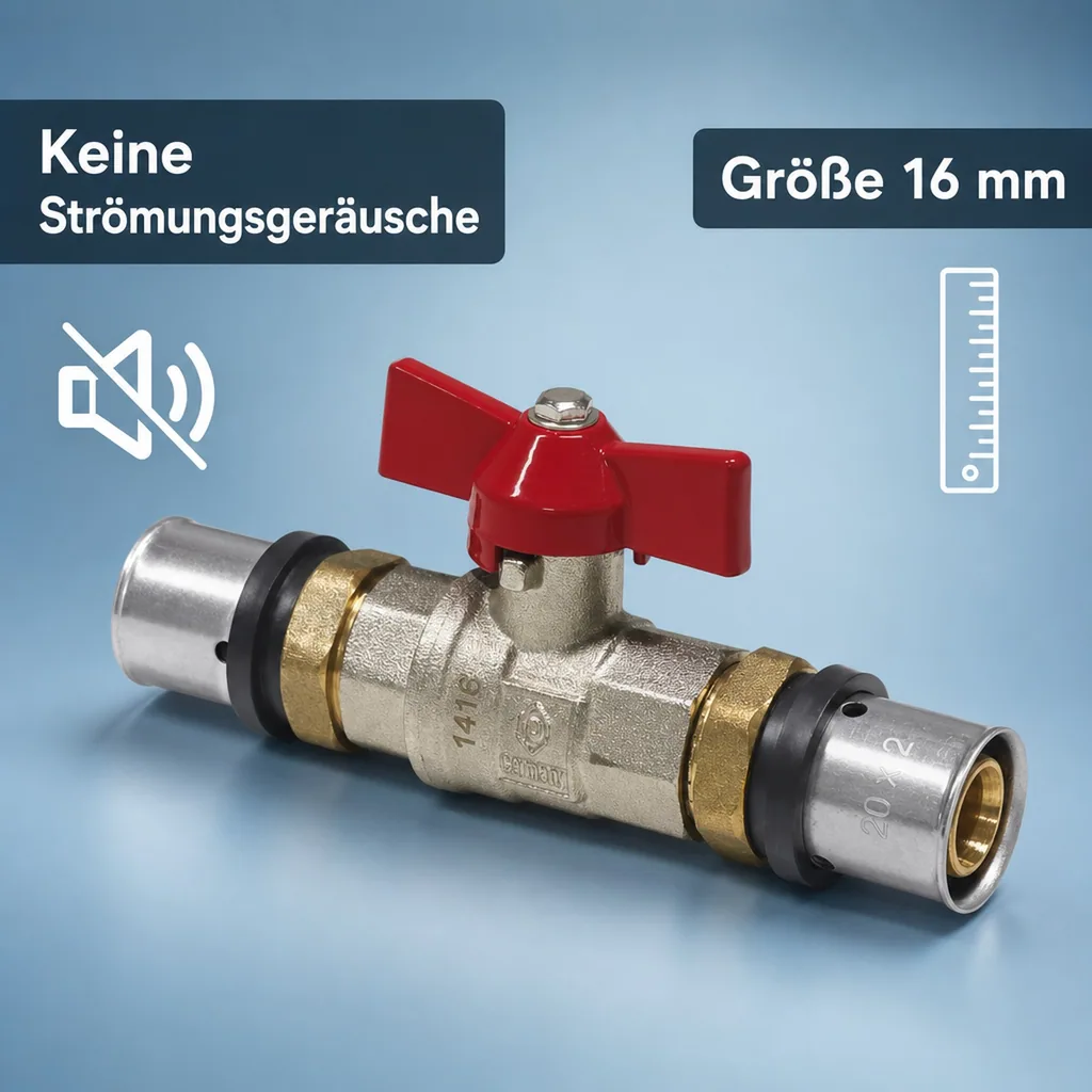 Kugelhahn Pressfitting 16mm, Rotguss, Flügelgriff