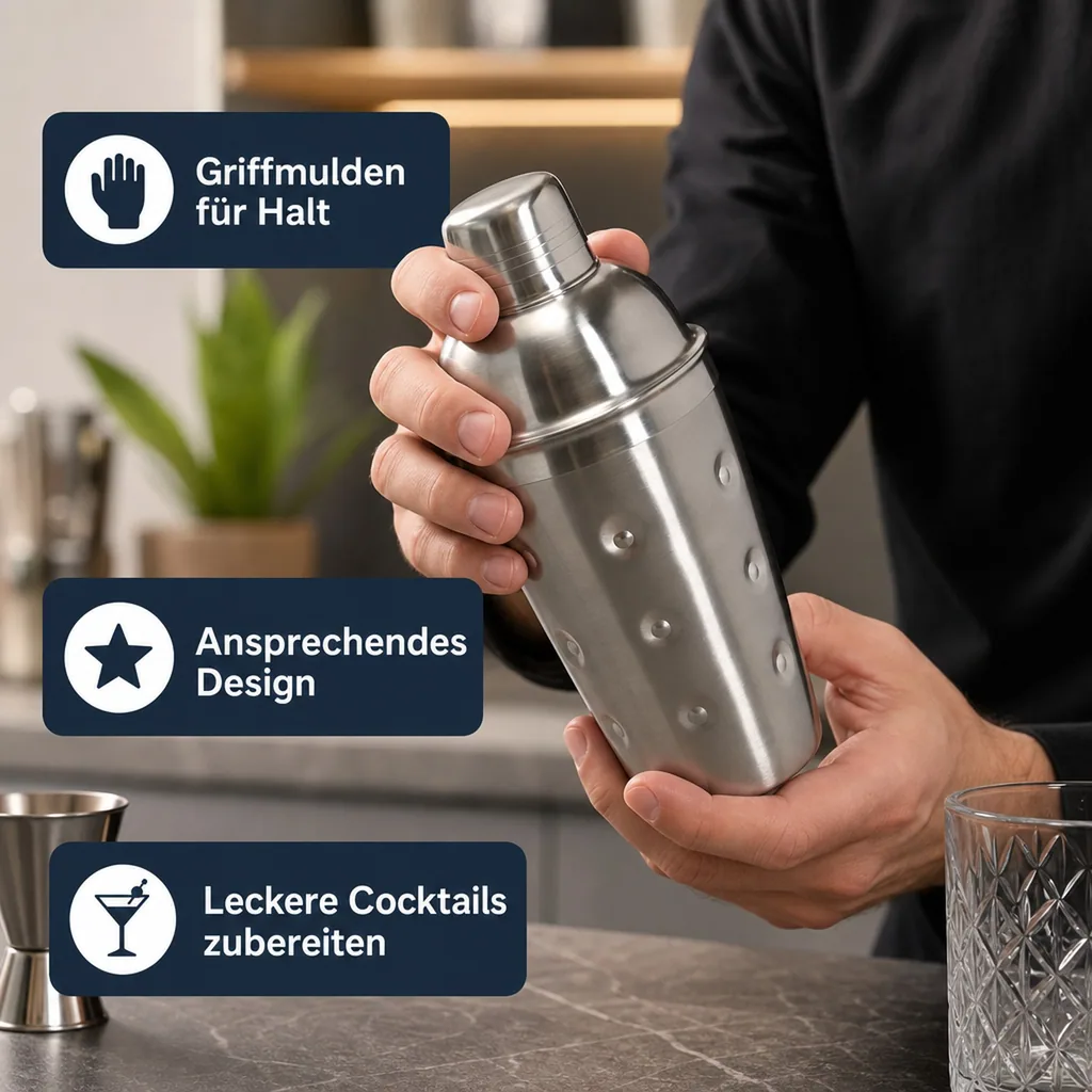 Cocktail shaker 3tlg. - Edelstahl mit Sieb - 500 ml.