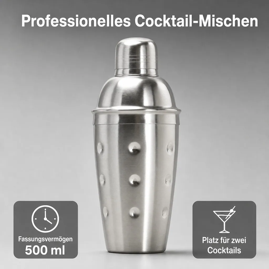 Cocktail shaker 3tlg. - Edelstahl mit Sieb - 500 ml.