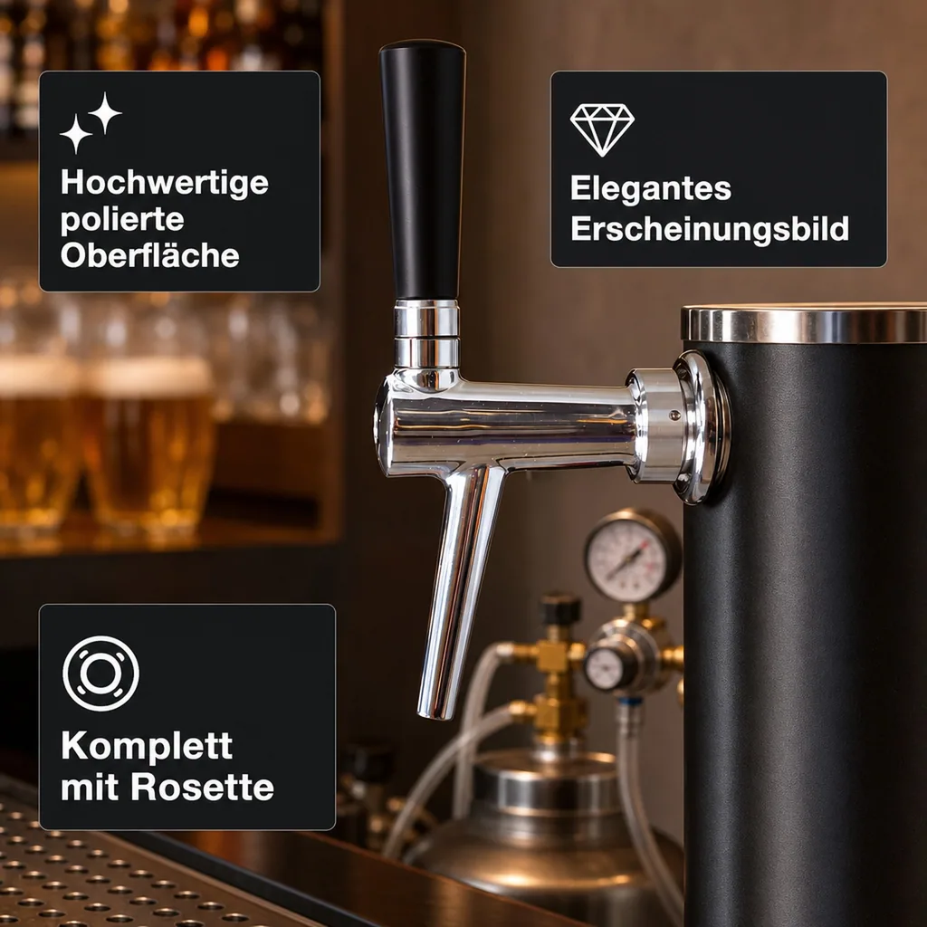 Zapfhahn, Bierzapfhahn, Schankhahn, Kolbenschankhahn aus Chromnickelstahl, Modell - C-TAP, NW 7mm, Poliert, Gewindelänge: 55 mm