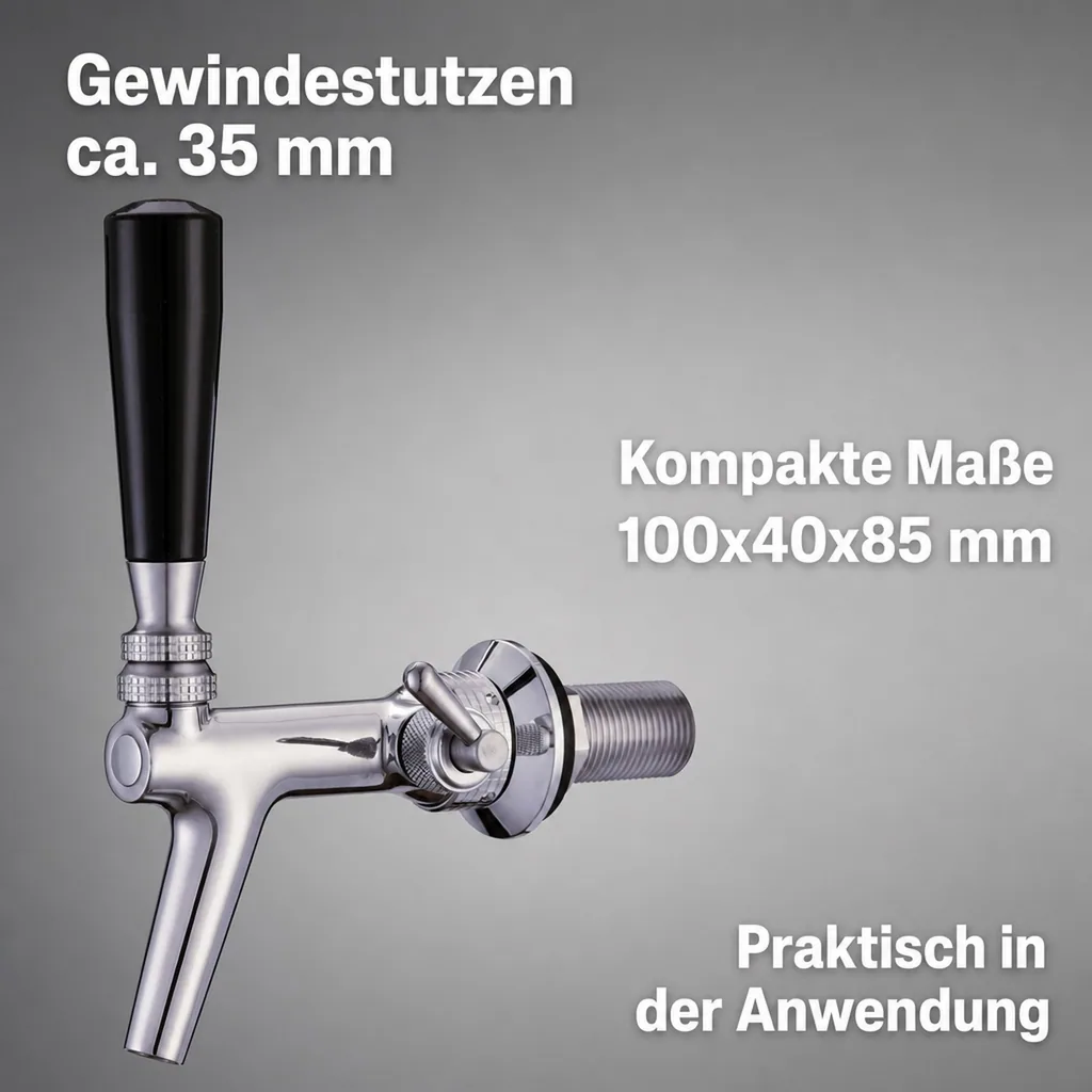 Zapfhahn, Kompensatorhahn, Bierzapfhahn, Schankhahn aus Chromnickelstahl mit Kunststoff-Kompensator, Poliert