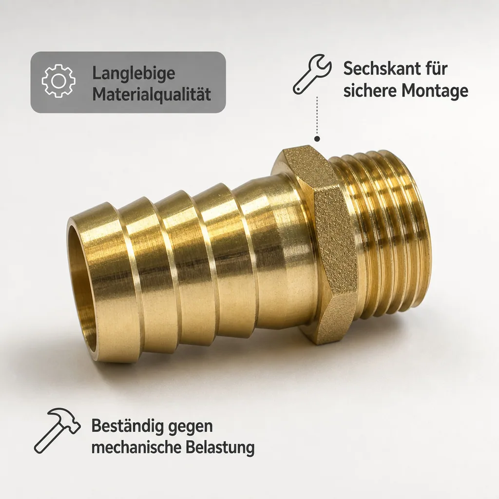 Messing Schlauchtülle 1 Zoll, Schlauchstutzen Messing, 19 mm