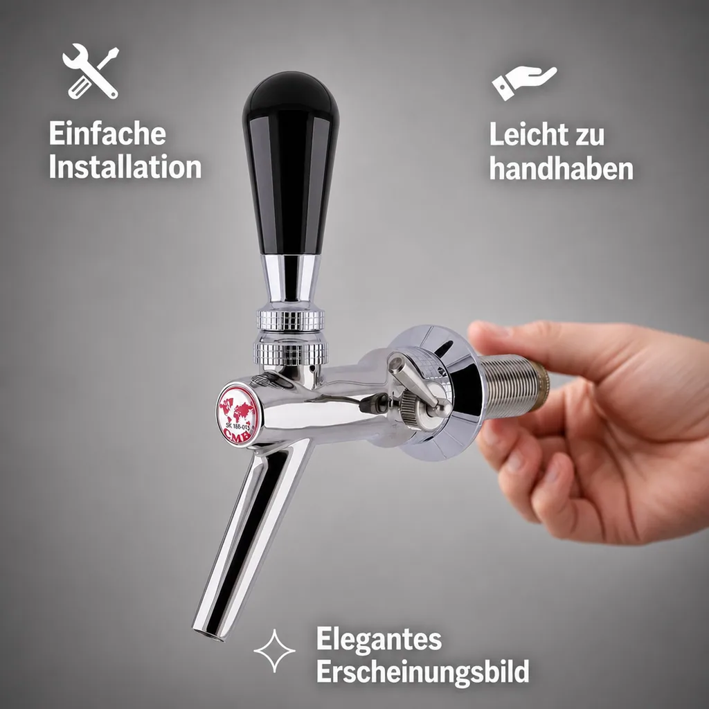 Zapfhahn, Kompensatorhahn, Bierzapfhahn, Schankhahn aus Chromnickelstahl, Modell - V10, Poliert, Gewindelänge: 55 mm