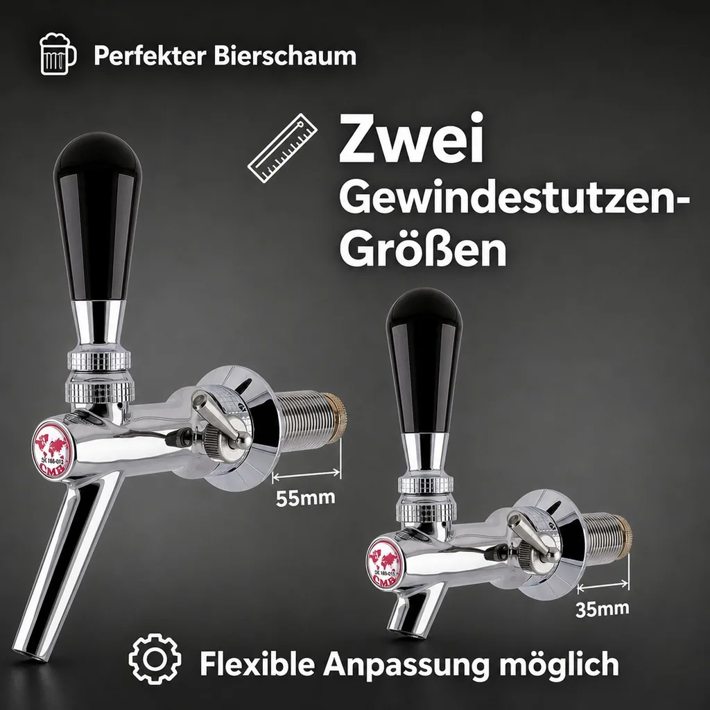 Zapfhahn, Kompensatorhahn, Bierzapfhahn, Schankhahn aus Chromnickelstahl, Modell - V10, Poliert, Gewindelänge: 55 mm