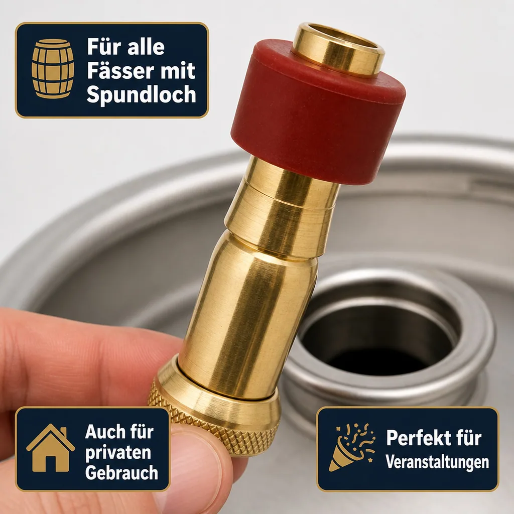 Bierfasslüfter, Lüfter aus Messing mit Dichtung für Fässer mit Spundloch