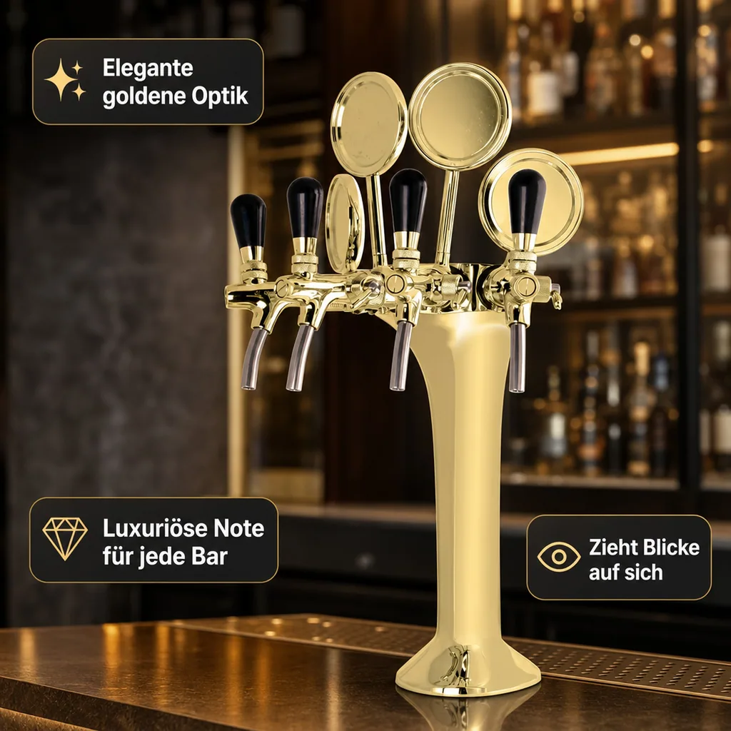 Schanksäule, Bierzapfsäule 4-leitig - Elegante & Hochwertige für Bars & Restaurants, "Topp-Qualität!"