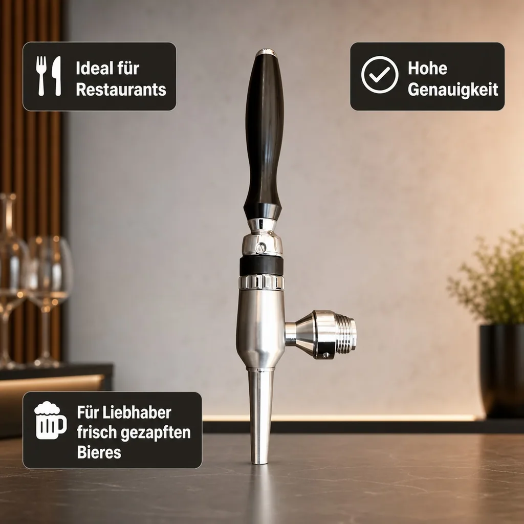 Bierzapfhahn, Kompensatorhahn Nordic - aus satiniertem stahl ohne kompensatorschaft 5/8" + starke düse, Gewindelänge: 35 mm