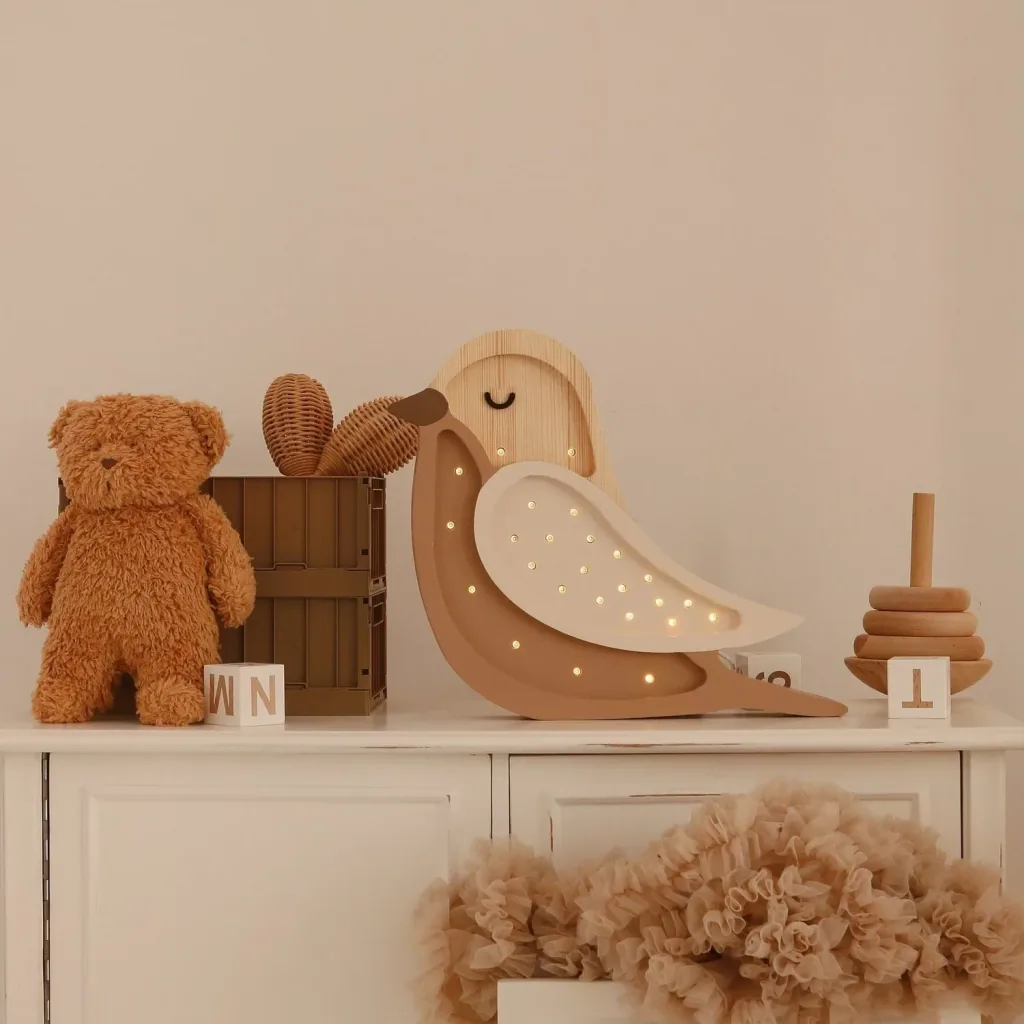 Little Lights Nachtlicht Kinder, Nachtlampe Vogel - 100% Kiefernholz natur, Farbe: Kaffeeholz