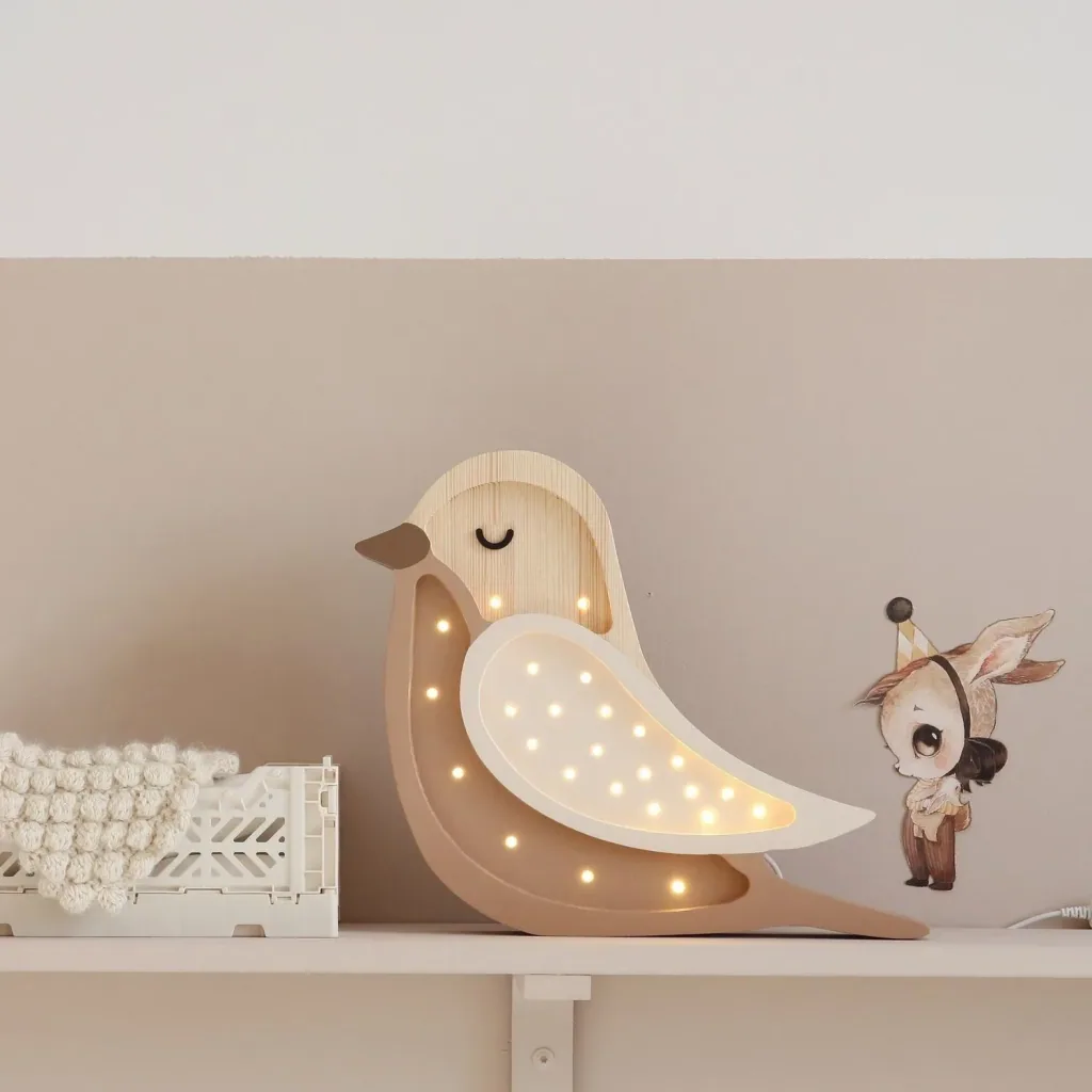 Little Lights Nachtlicht Kinder, Nachtlampe Vogel - 100% Kiefernholz natur, Farbe: Kaffeeholz
