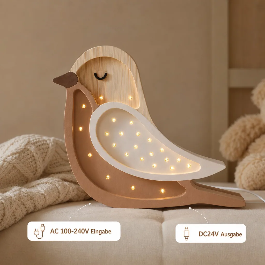 Little Lights Nachtlicht Kinder, Nachtlampe Vogel - 100% Kiefernholz natur, Farbe: Kaffeeholz