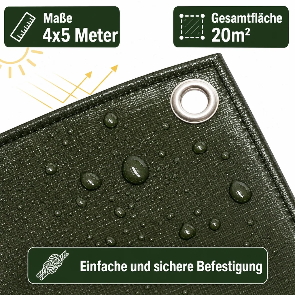 Abdeckplane 4x5m, 210g/m², 20m², grün, wasserdicht, UV-beständig
